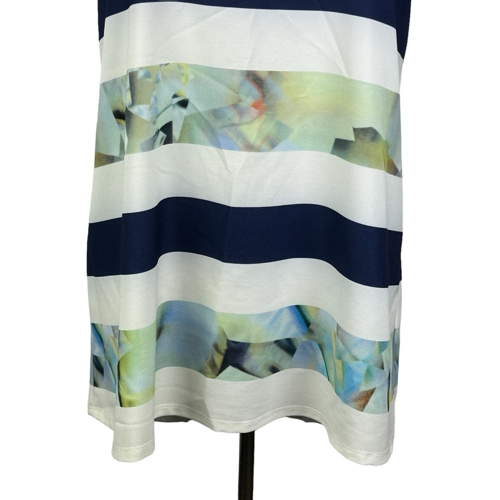 Kenar Lightwieght Scoop Neck Sleeveless Blouse Women's Medium White Navy Green - Picture 4 of 8